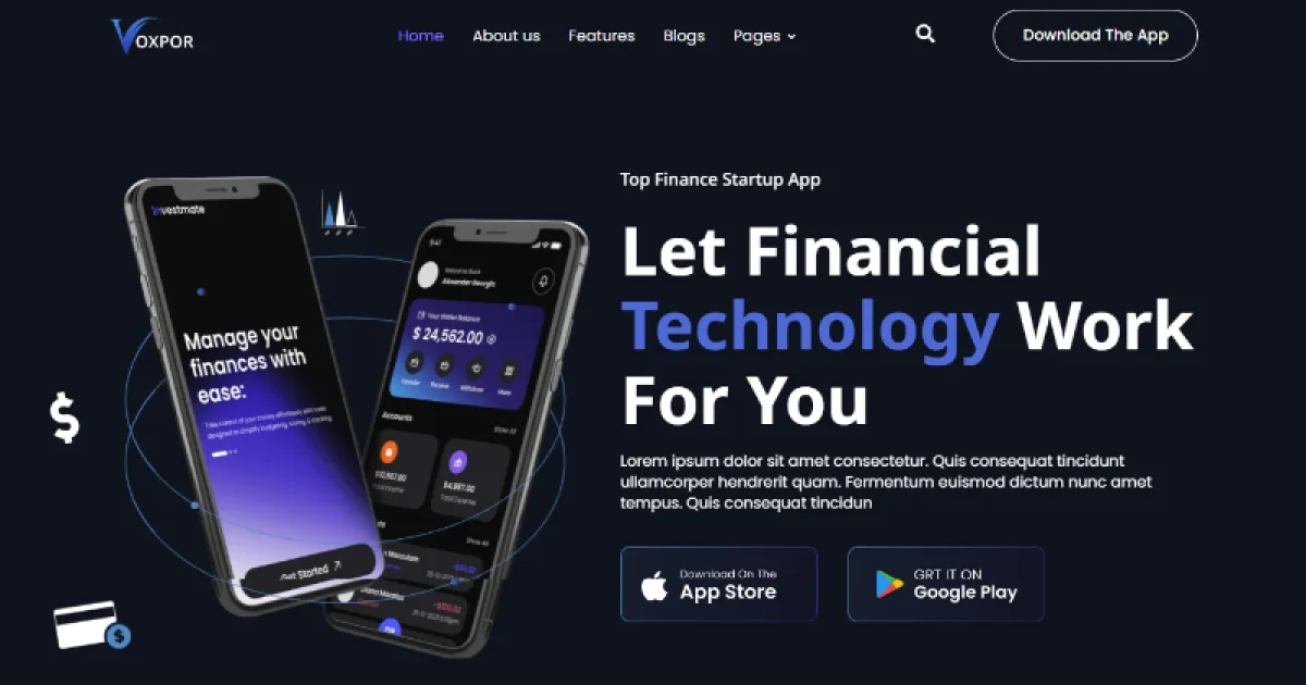 Voxpor – Business & Finance Startup Elementor Template kit