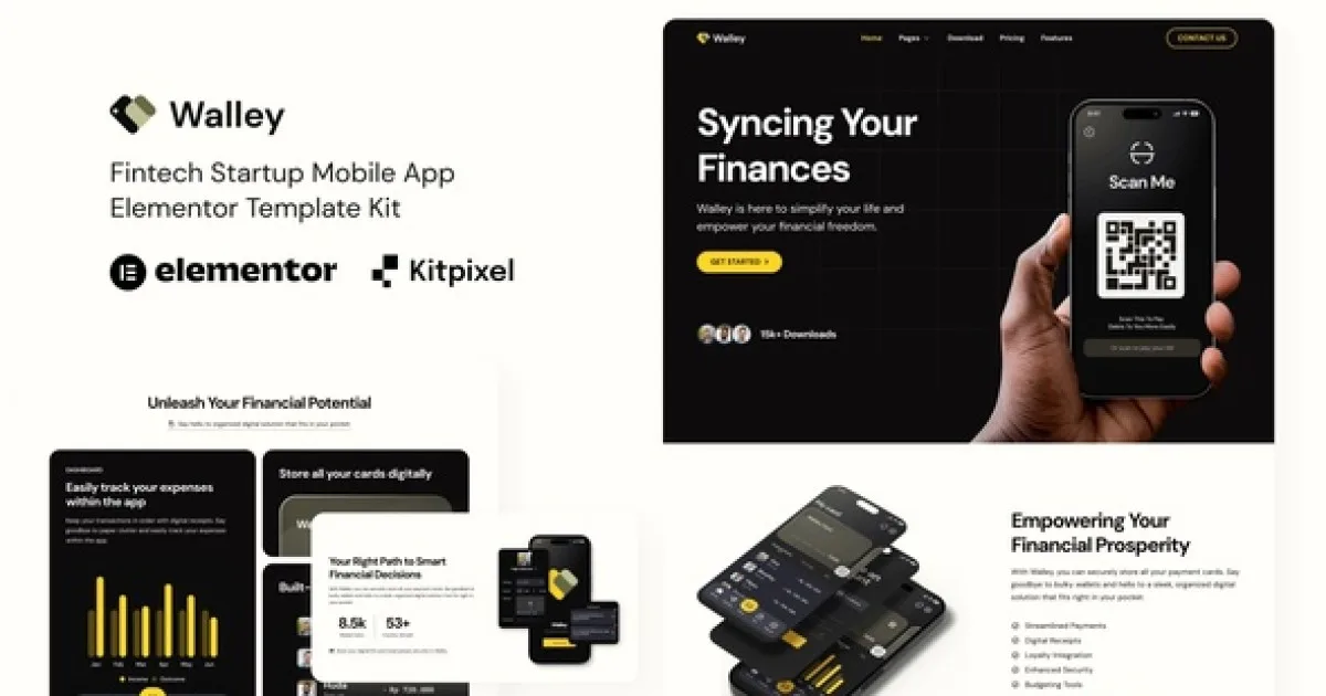 Walley – Fintech Startup Mobile App Elementor Template Kit