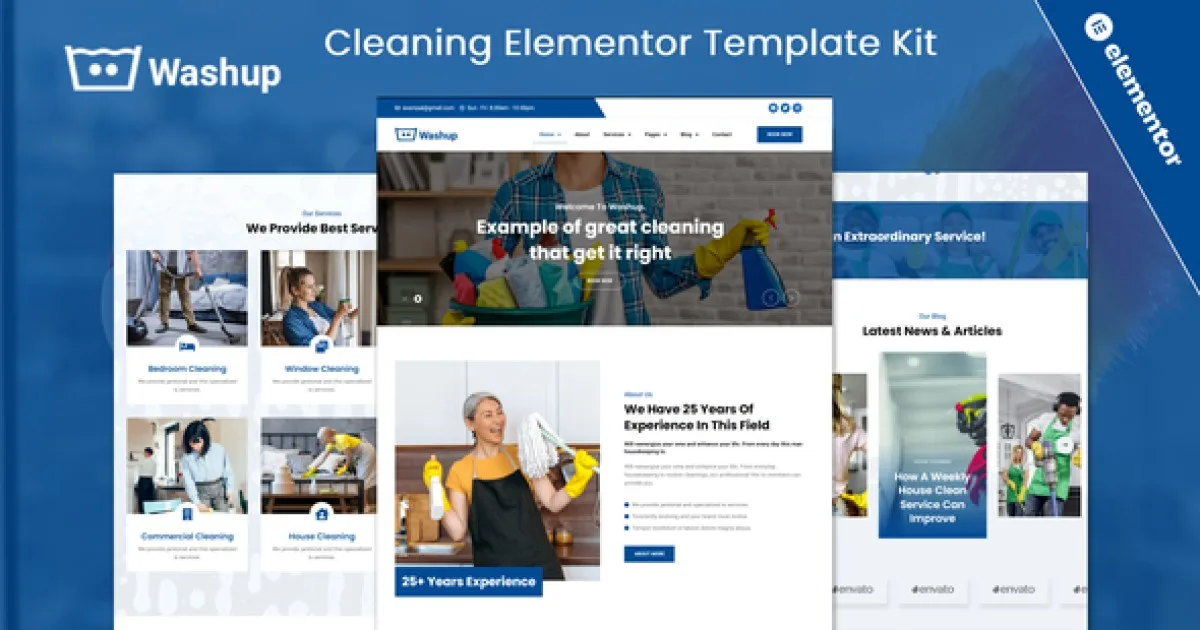 Washup- Cleaning Services Elementor Template Kit - Official Release Preview
