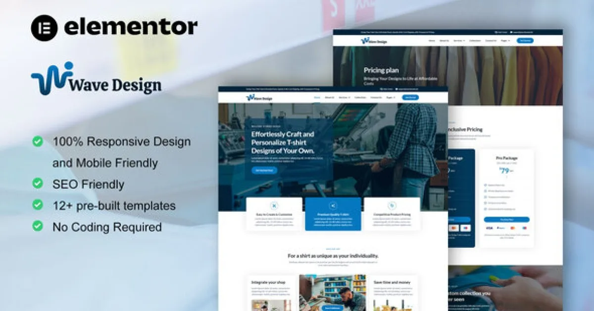 WaveDesign – T Shirt Design & Printing Service Elementor Pro Template Kit