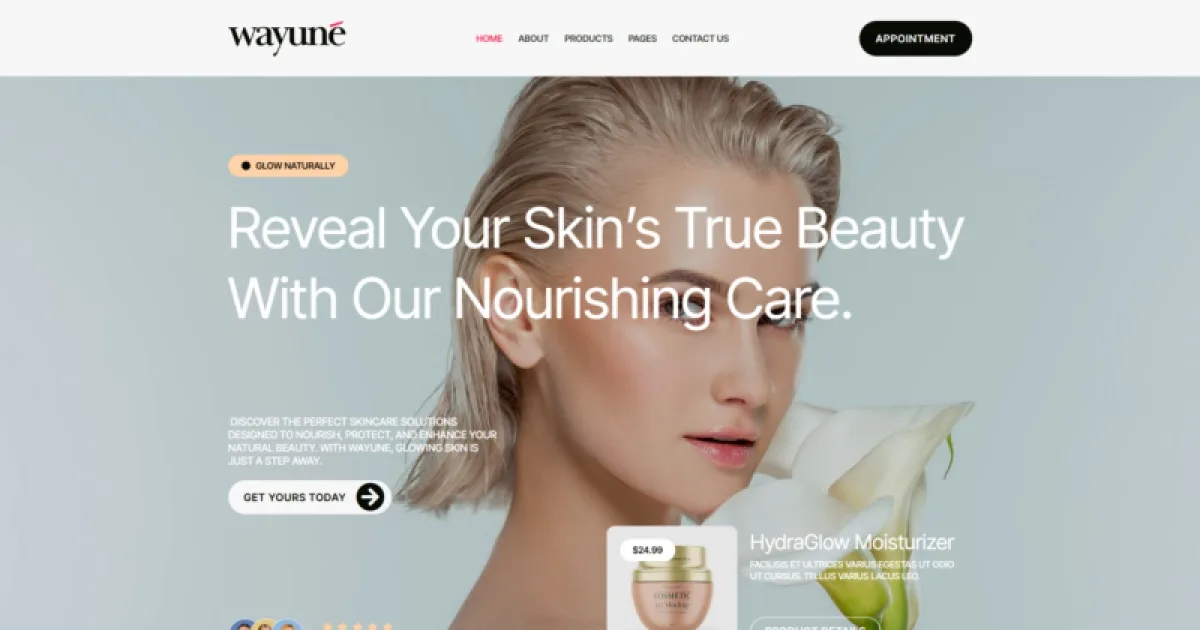 Wayune – Beauty Care Product Elementor Template Kit