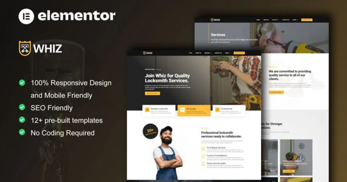 Whiz – Locksmith & Key Maker Services Elementor Pro Template Kit