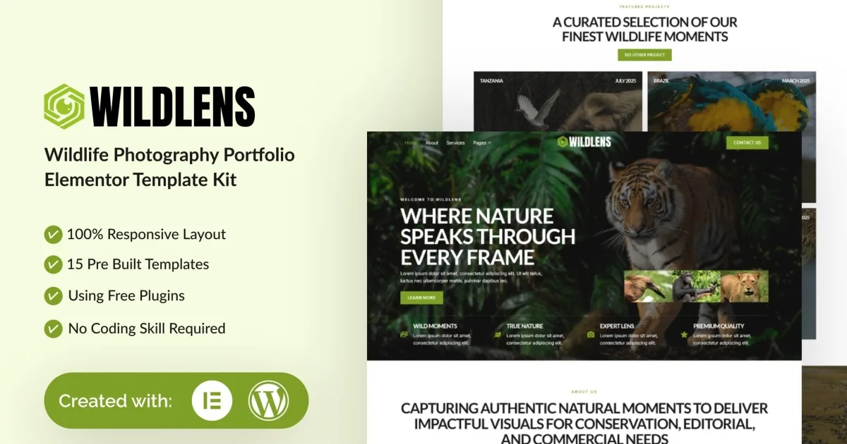Wildlens – Wildlife Photography Portfolio Elementor Template Kit