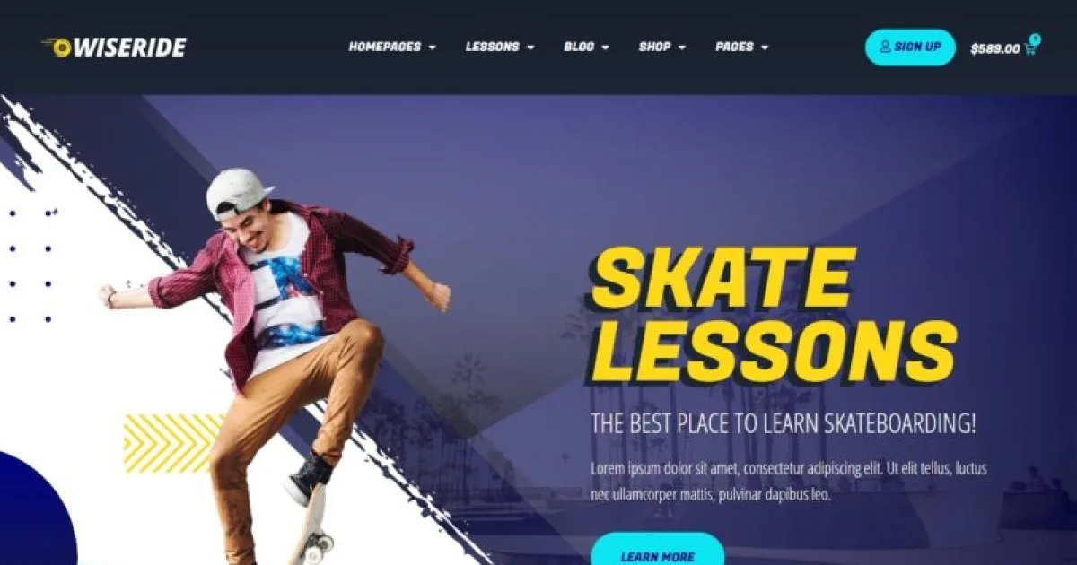 WiseRide – Skateboarding Lessons Elementor Pro Template Kit