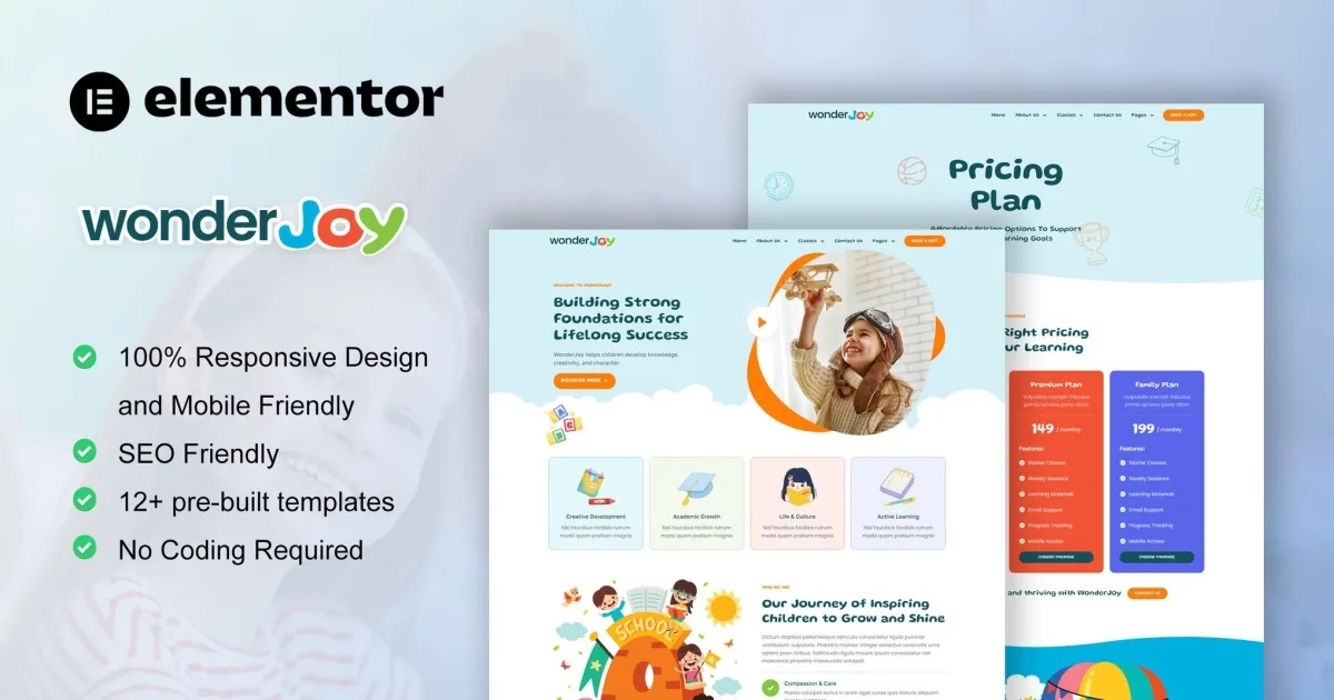 WonderJoy – Kindergarten & Child Care Elementor Pro Template Kit