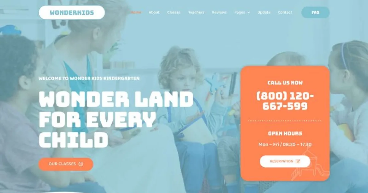Wonderkids – Kindergarten & Children Day Care Elementor Template Kit