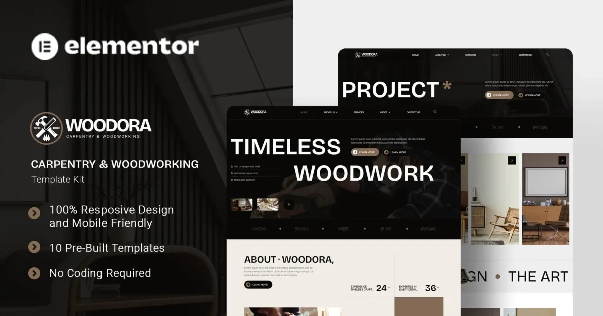 Woodora – Carpentry & Woodworking Elementor Template Kit