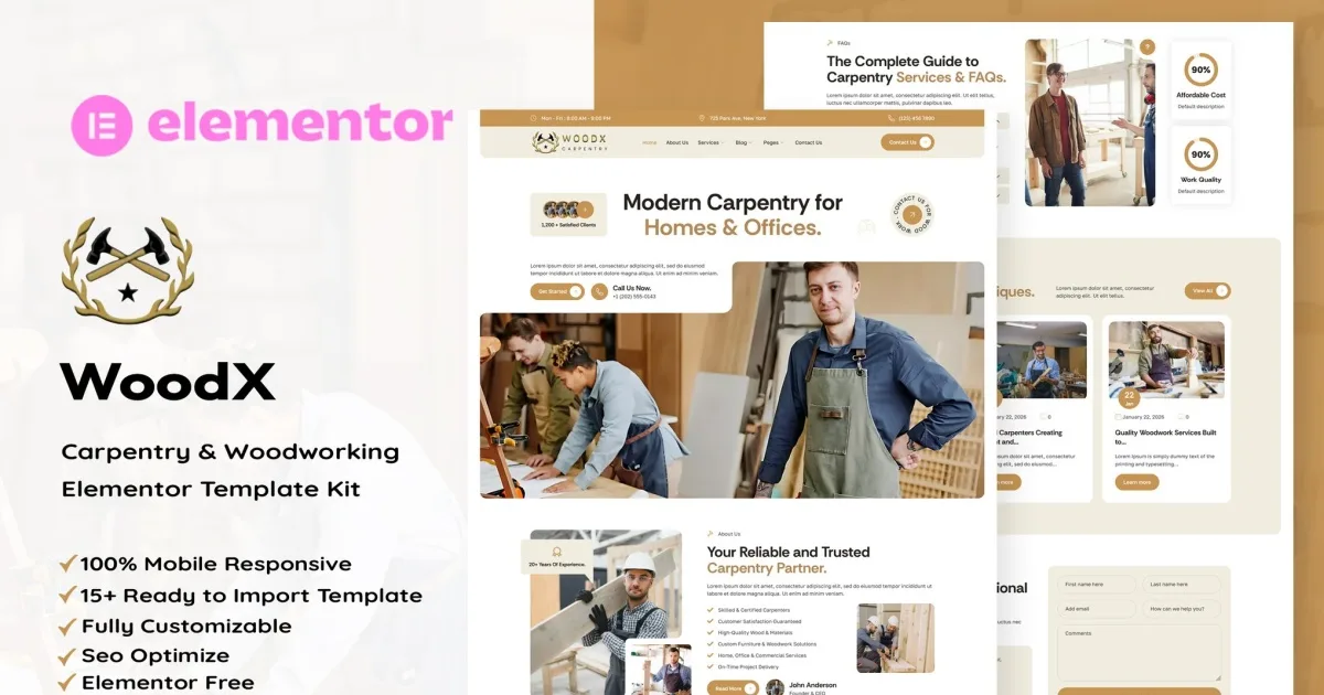 Woodx – Carpentry & Woodworking Elementor Template Kit