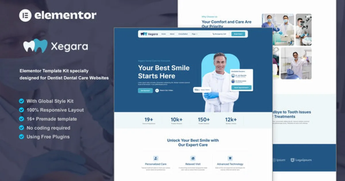 Xegara – Dentist Dental Care Elementor Template Kit