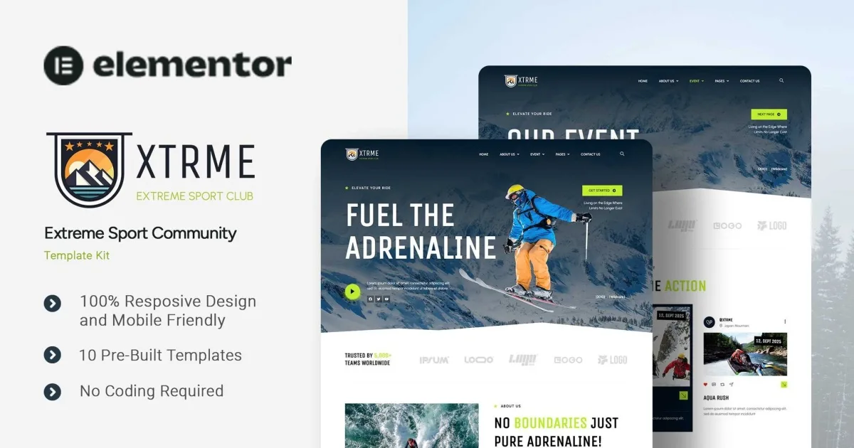 XTRME – Extreme Sport Community Elementor Template Kit