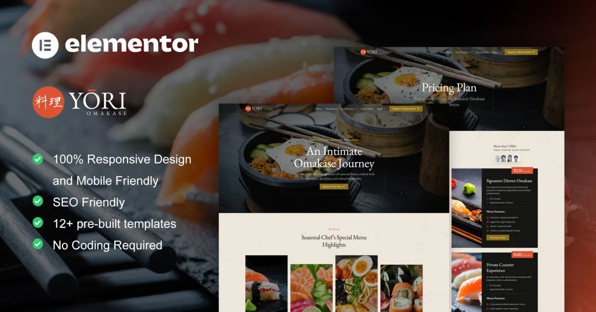 Yori – Japanese Restaurant & Food Elementor Pro Template Kit