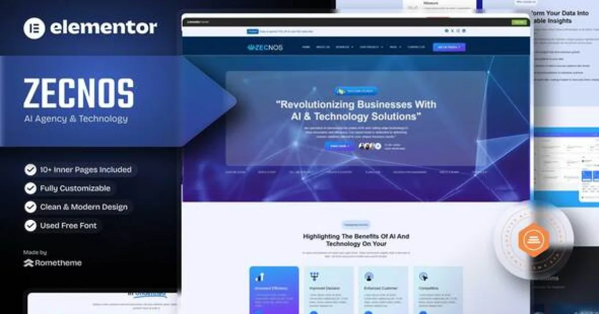 Zecnos – AI Agency & Technology Elementor Template Kit