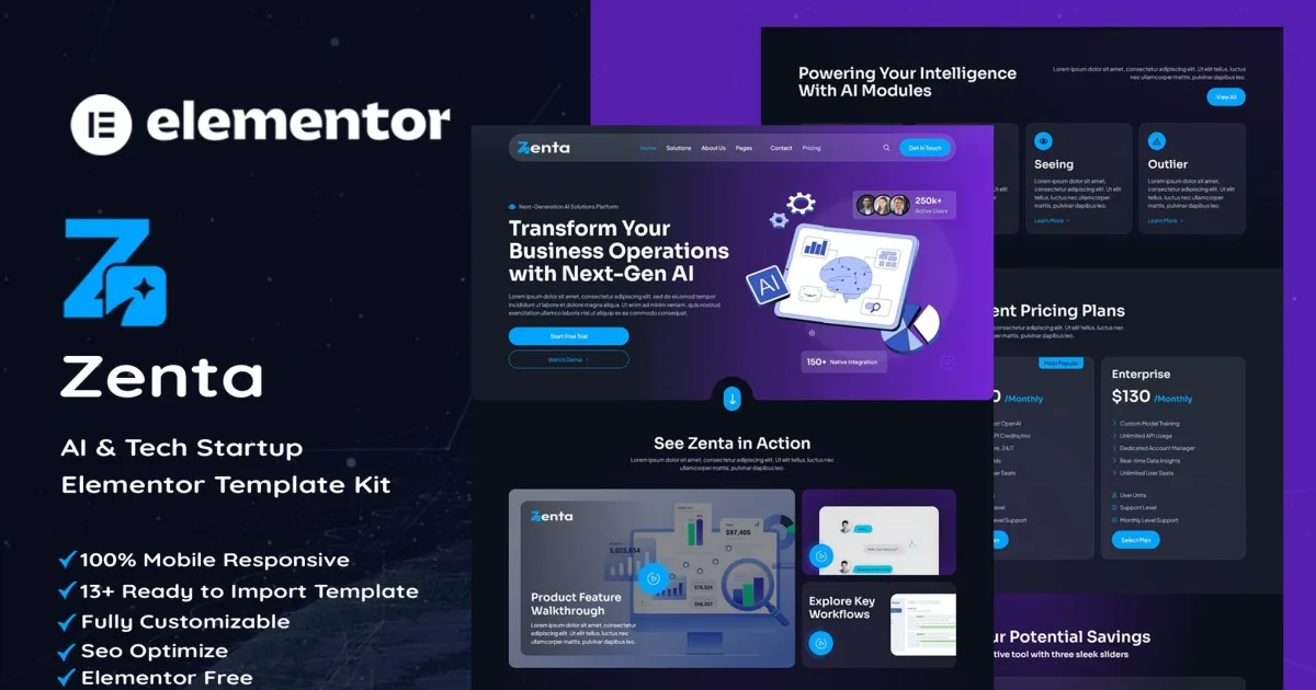 Zenta – AI & Tech Startup Elementor Template Kit