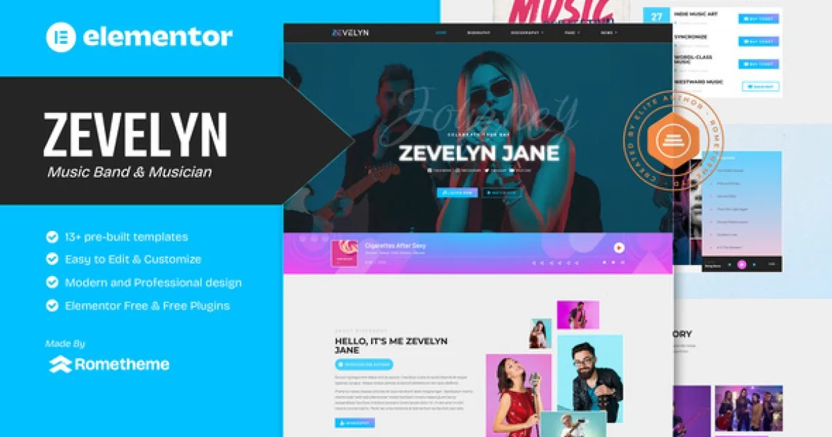 Zevelyn – Music Band & Musician Elementor Template Kit