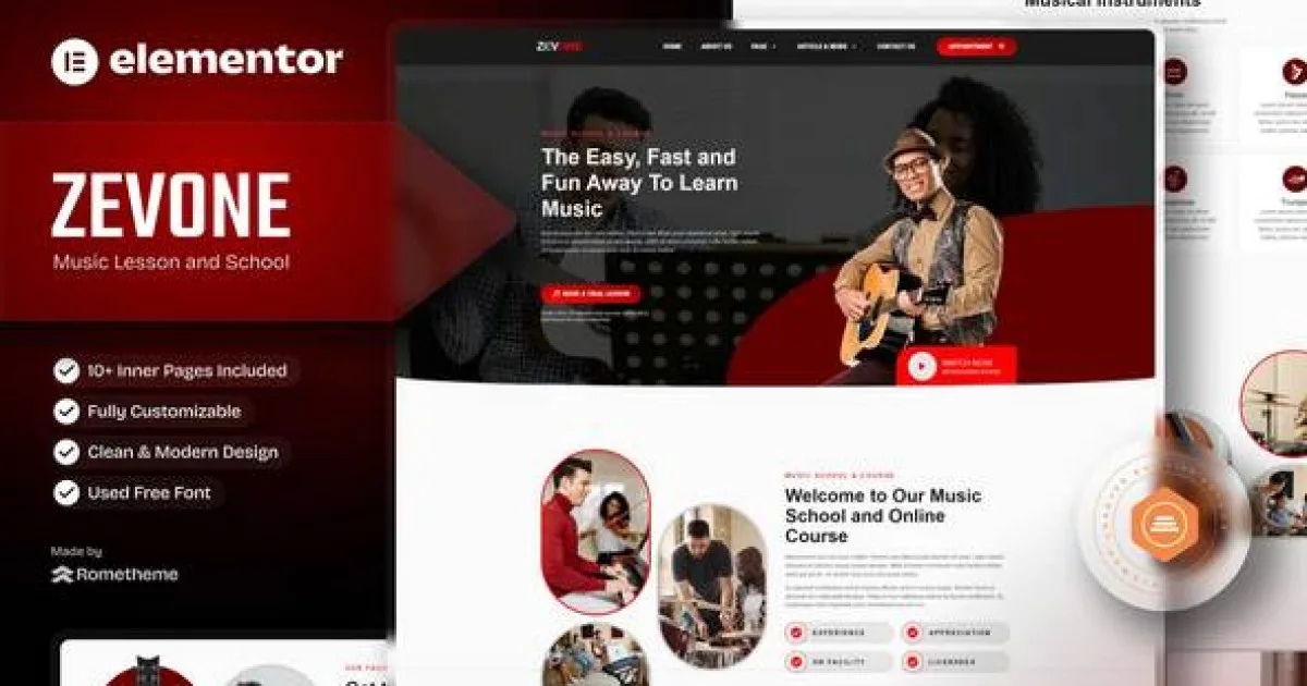 Zevone – Music Lessons & School Elementor Template Kit