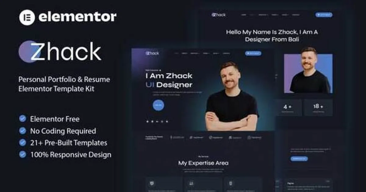 Zhack – Personal Portfolio & Resume Elementor Template Kit - Official Release Preview