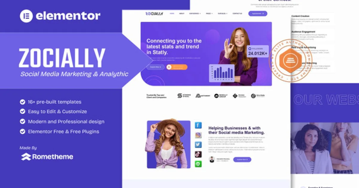 Zocially – Social Media Marketing & Analythic Elementor Template Kit