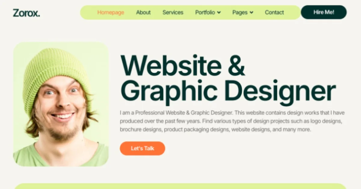Zorox – Website & Graphic Designer Portfolio Elementor Pro Template Kit