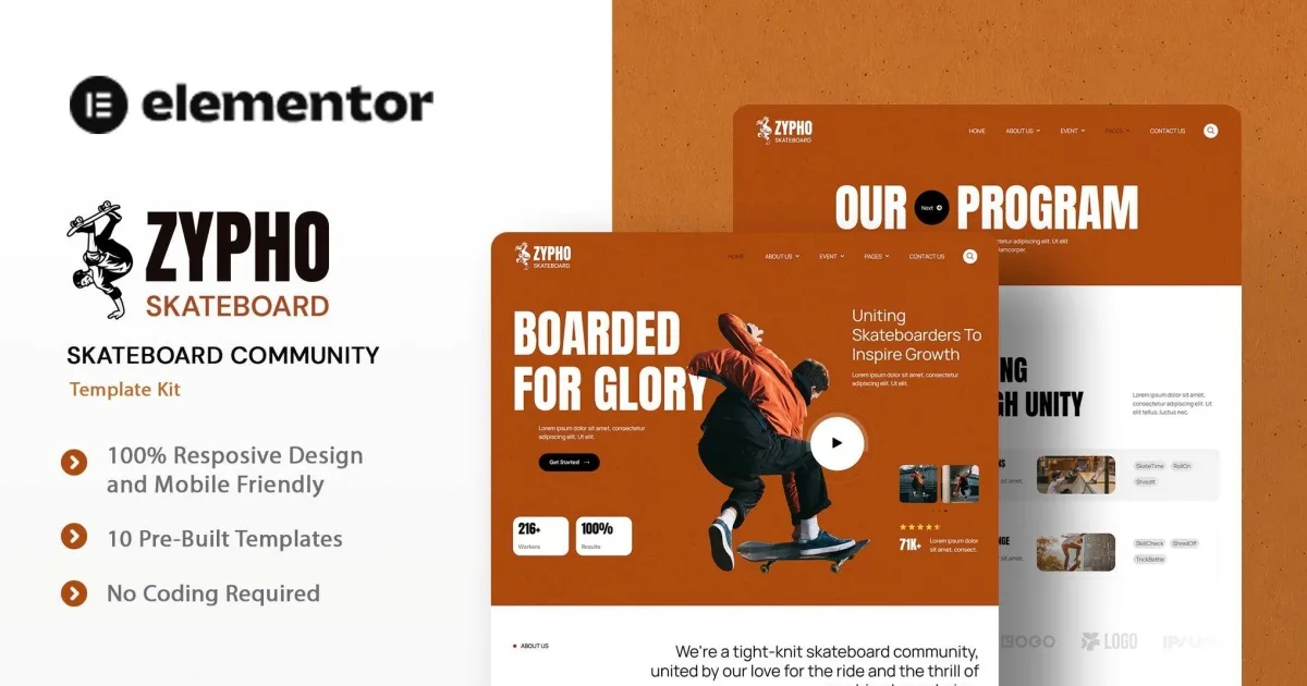 Zypho – Skateboard Community Elementor Template Kit
